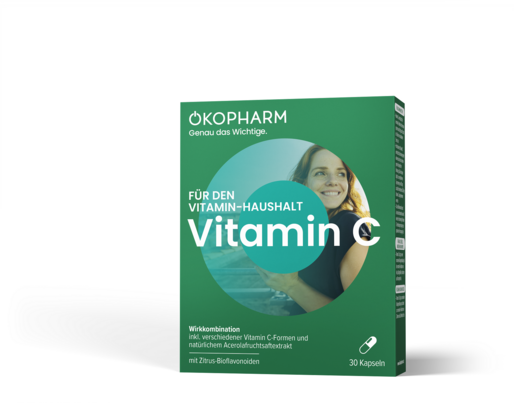 Sie sehen eine Packung Ökopharm44® Wirkkombination für den Vitamin-Haushalt Vitamin C Kapseln 30ST, Produktbild: 01 Ökopharm44® Wirkkombination für den Vitamin-Haushalt Vitamin C Kapseln 30ST, A-Nr.: 4148490 - 01
