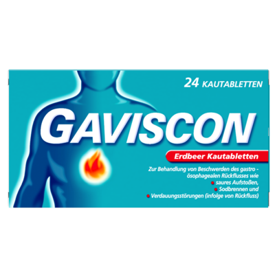 Sie sehen eine Packung Gaviscon Kautabletten Erdbeer, Produktbild: 01 Gaviscon Kautabletten Erdbeer, A-Nr.: 4478655 - 01