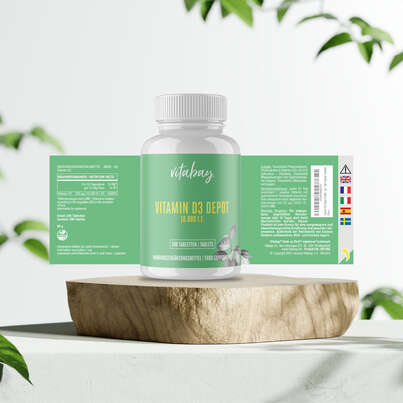 Sie sehen eine Packung Vitabay Vitamin D3 Depot 10.000 I.E. Tabletten, Produktbild: 05 Vitabay Vitamin D3 Depot 10.000 I.E. Tabletten, A-Nr.: 5878368 - 05