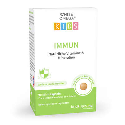 Vitamine für Kinder – für das Immunsystem – zuckerfrei – Omega-3, Vitamin C, D3+K2, Selen, Zink – 90 Mini-Kapseln (1 Monat), A-Nr.: 5614184 - 01