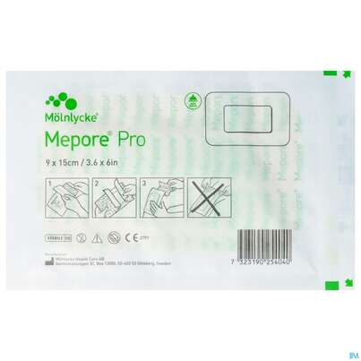 Sie sehen eine Packung Mepore/pro Folienverband Steril 9x 15cm 1st, Produktbild: 01 Mepore/pro Folienverband Steril 9x 15cm 1st, A-Nr.: 2393400 - 01