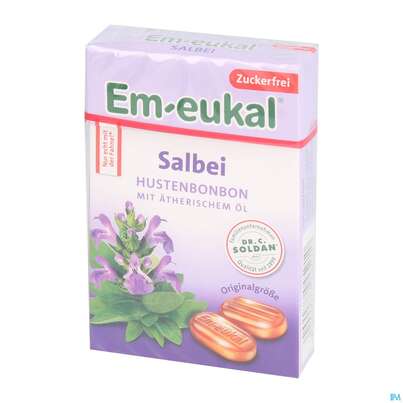 Sie sehen eine Packung Em-eukal Bonbons Zuckerfrei Salbei Box 50g, Produktbild: 02 Em-eukal Bonbons Zuckerfrei Salbei Box 50g, A-Nr.: 5334846 - 02