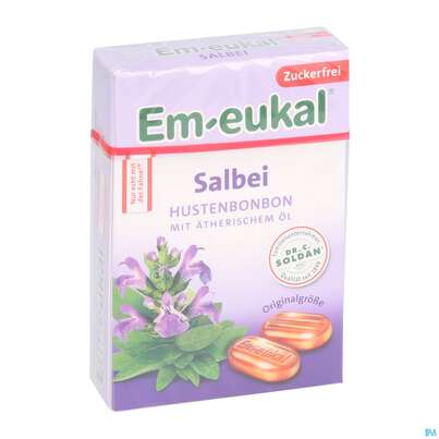 Sie sehen eine Packung Em-eukal Bonbons Zuckerfrei Salbei Box 50g, Produktbild: 03 Em-eukal Bonbons Zuckerfrei Salbei Box 50g, A-Nr.: 5334846 - 03