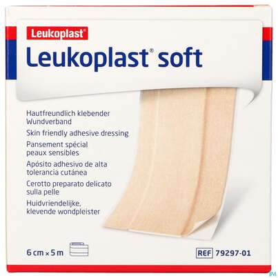 Sie sehen eine Packung Wundpflaster Leukoplast/soft 5mx 6cm 7929701 1st, Produktbild: 01 Wundpflaster Leukoplast/soft 5mx 6cm 7929701 1st, A-Nr.: 4803948 - 01