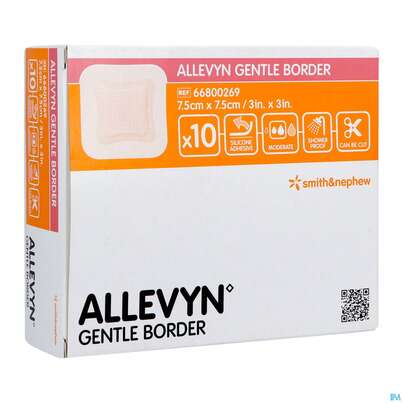 Sie sehen eine Packung Wundauflagen Allevyn Gentle Border Haftend +silikonkleber 7,5x 7,5cm -smith 10st, Produktbild: 03 Wundauflagen Allevyn Gentle Border Haftend +silikonkleber 7,5x 7,5cm -smith 10st, A-Nr.: 3748070 - 03