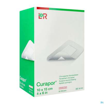 Sie sehen eine Packung Wundverband Curapor Steril Chirurgisch 10x 15cm 50st, Produktbild: 02 Wundverband Curapor Steril Chirurgisch 10x 15cm 50st, A-Nr.: 4041668 - 02