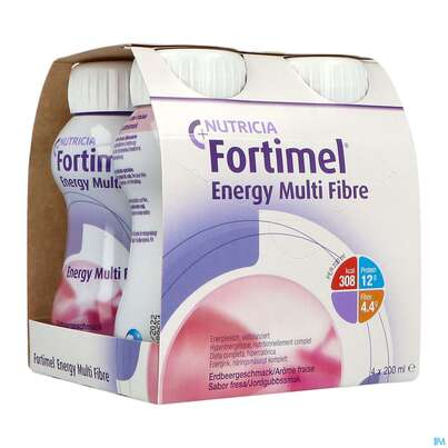 Sie sehen eine Packung Fortimel/multifibre 1,5kcal 200ml Flasche Erdbeer 4st, Produktbild: 04 Fortimel/multifibre 1,5kcal 200ml Flasche Erdbeer 4st, A-Nr.: 3237671 - 04