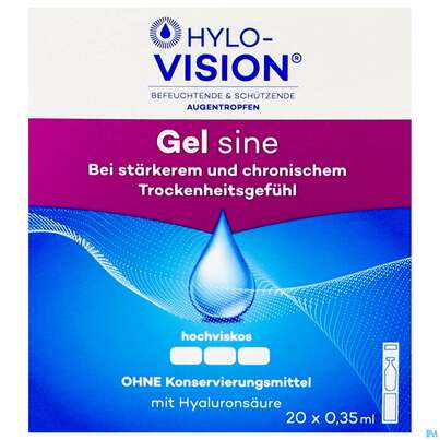 Sie sehen eine Packung Augentropfen Hylo-vision Sine Gel 0,35ml 20st, Produktbild: 01 Augentropfen Hylo-vision Sine Gel 0,35ml 20st, A-Nr.: 3829561 - 01