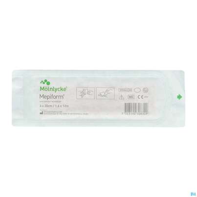 Sie sehen eine Packung Wundverband Mepiform Silikonverband Selbsthaftend 4x 30cm 1st, Produktbild: 04 Wundverband Mepiform Silikonverband Selbsthaftend 4x 30cm 1st, A-Nr.: 2302604 - 04
