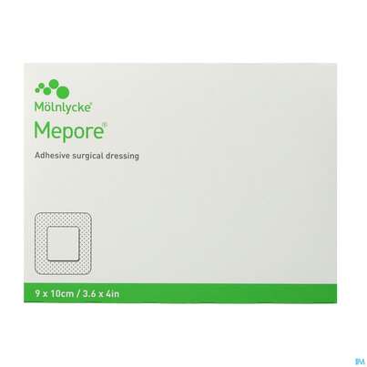 Sie sehen eine Packung Wundverband Mepore Steril Pharm 9x 10cm 5st, Produktbild: 01 Wundverband Mepore Steril Pharm 9x 10cm 5st, A-Nr.: 3627314 - 01