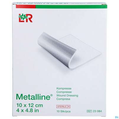 Sie sehen eine Packung Kompressen Metalline-lohmann Entkeimt 10x 12cm 10st, Produktbild: 01 Kompressen Metalline-lohmann Entkeimt 10x 12cm 10st, A-Nr.: 0191477 - 01