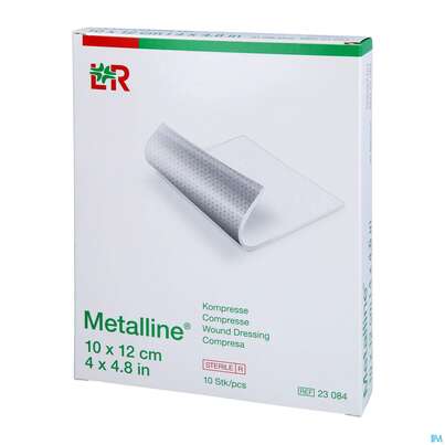 Sie sehen eine Packung Kompressen Metalline-lohmann Entkeimt 10x 12cm 10st, Produktbild: 02 Kompressen Metalline-lohmann Entkeimt 10x 12cm 10st, A-Nr.: 0191477 - 02