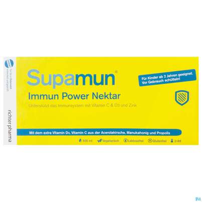 Sie sehen eine Packung Supamun Immun Powernektar 500ml, Produktbild: 01 Supamun Immun Powernektar 500ml, A-Nr.: 5197906 - 01