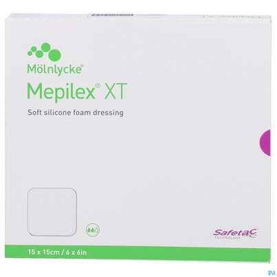 Sie sehen eine Packung Wundverband Mepilex/xt Silikon 15x15cm 5st, Produktbild: 01 Wundverband Mepilex/xt Silikon 15x15cm 5st, A-Nr.: 4301595 - 01