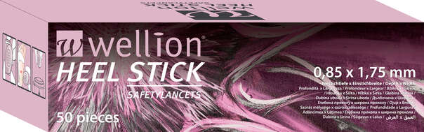 Sie sehen eine Packung Wellion HEEL-STICK SAFETYLANCETS 0,85mm x 1,75mm, Produktbild: 01 Wellion HEEL-STICK SAFETYLANCETS 0,85mm x 1,75mm, A-Nr.: 5431650 - 01