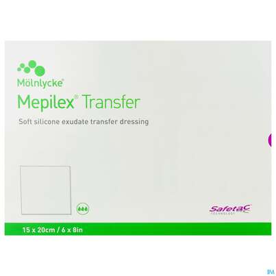 Sie sehen eine Packung Wundverband Mepilex Silikon Transfer 15x20cm -moe 5st, Produktbild: 01 Wundverband Mepilex Silikon Transfer 15x20cm -moe 5st, A-Nr.: 2688319 - 01