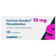 Sie sehen eine Packung Cetirizin-Sandoz Filmtabl 10mg 10st, Produktbild: 01 Cetirizin-Sandoz Filmtabl 10mg 10st, A-Nr.: 2456365 - 01