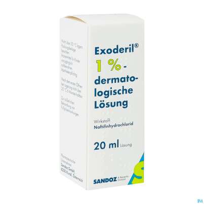 Sie sehen eine Packung Exoderil Dermatologische Lösung 1% 20ml, Produktbild: 02 Exoderil Dermatologische Lösung 1% 20ml, A-Nr.: 1130130 - 02