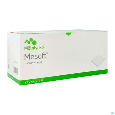 Sie sehen eine Packung Vlieskompressen Mesoft/set Steril 7,5x 7,5cm 30x5 150st, Produktbild: 02 Vlieskompressen Mesoft/set Steril 7,5x 7,5cm 30x5 150st, A-Nr.: 3073241 - 02