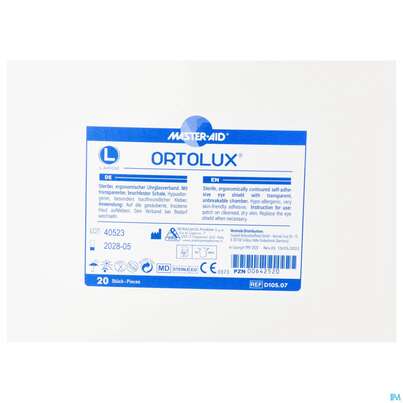 Sie sehen eine Packung Augenverband Ortolux Uhrglasverband Large 70108 20st, Produktbild: 01 Augenverband Ortolux Uhrglasverband Large 70108 20st, A-Nr.: 2842631 - 01