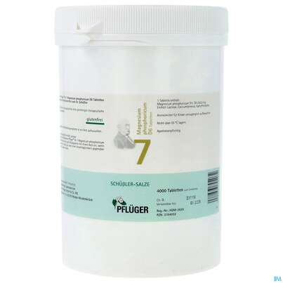 Sie sehen eine Packung Biochemie Pflueger Schuessler 7 Magnesium Phosphor Tabl D 6 4000st, Produktbild: 01 Biochemie Pflueger Schuessler 7 Magnesium Phosphor Tabl D 6 4000st, A-Nr.: 3704032 - 01