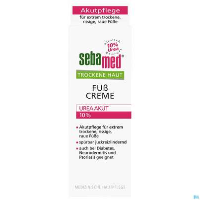 Sie sehen eine Packung Fuss Creme Sebamed Akut Urea 10% 100ml, Produktbild: 01 Fuss Creme Sebamed Akut Urea 10% 100ml, A-Nr.: 3399586 - 01