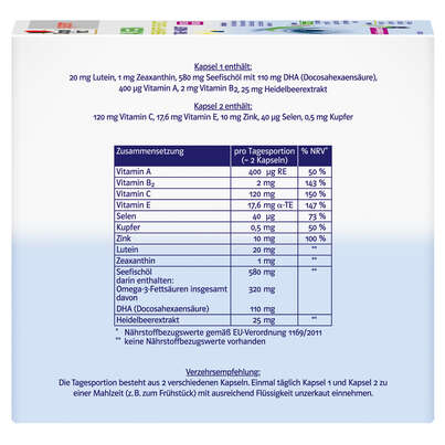 Sie sehen eine Packung Doppelherz system AUGEN SEHKRAFT + SCHUTZ - TAG + NACHT, Produktbild: 03 Doppelherz system AUGEN SEHKRAFT + SCHUTZ - TAG + NACHT, A-Nr.: 3448451 - 03