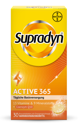 Sie sehen eine Packung Supradyn® ACTIVE Brausetabletten, Produktbild: 01 Supradyn® ACTIVE Brausetabletten, A-Nr.: 3435885 - 01