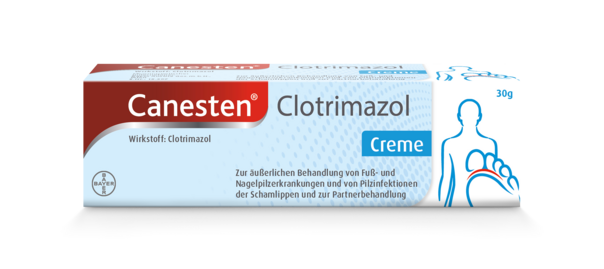 Sie sehen eine Packung Canesten® Clotrimazol Creme, Produktbild: 01 Canesten® Clotrimazol Creme, A-Nr.: 0967191 - 01