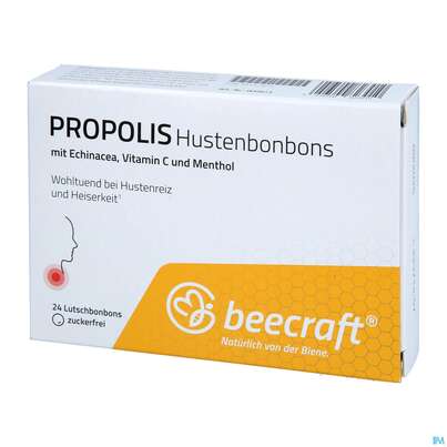 Sie sehen eine Packung Propolis Hustenbonbons Beecraft Nr 62 24st, Produktbild: 02 Propolis Hustenbonbons Beecraft Nr 62 24st, A-Nr.: 5715488 - 02