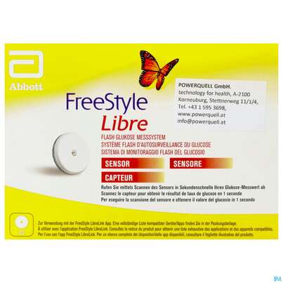 Sie sehen eine Packung Diagnostika U.zubehoer Freestyle/libre Sensor Pq 71538 1st, Produktbild: 01 Diagnostika U.zubehoer Freestyle/libre Sensor Pq 71538 1st, A-Nr.: 5665394 - 01
