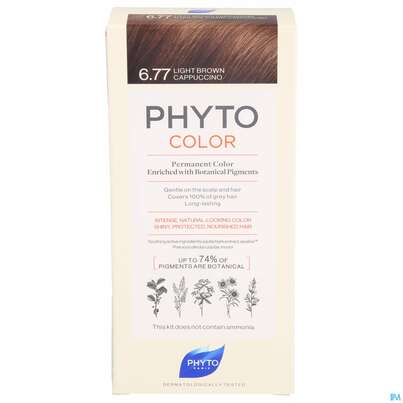 Sie sehen eine Packung Phytocolor 6.77 Hellbraun Cappucino 1pk, Produktbild: 01 Phytocolor 6.77 Hellbraun Cappucino 1pk, A-Nr.: 4898653 - 01