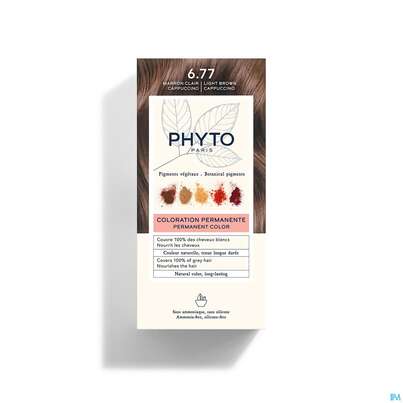 Sie sehen eine Packung Phytocolor 6.77 Hellbraun Cappucino 1pk, Produktbild: 03 Phytocolor 6.77 Hellbraun Cappucino 1pk, A-Nr.: 4898653 - 03