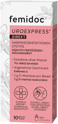 Sie sehen eine Packung femidoc® UROEXPRESS® DIREKT PULVER, Produktbild: 01 femidoc® UROEXPRESS® DIREKT PULVER, A-Nr.: 5325126 - 01