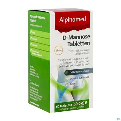 Sie sehen eine Packung D-mannose Tabl -alpinamed +biotin +vitamin C 60st, Produktbild: 02 D-mannose Tabl -alpinamed +biotin +vitamin C 60st, A-Nr.: 5852185 - 02