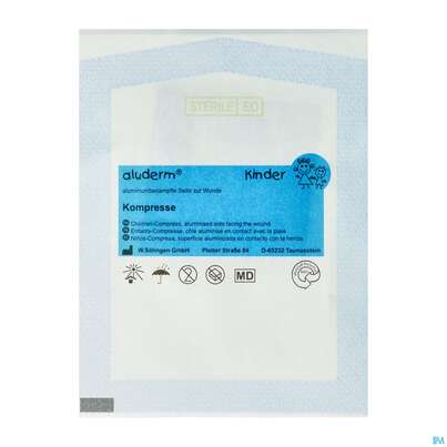 Sie sehen eine Packung Kompressen Aluderm Einzeln Steril Kinder 6x 6cm 1st, Produktbild: 02 Kompressen Aluderm Einzeln Steril Kinder 6x 6cm 1st, A-Nr.: 2956659 - 02
