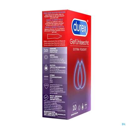 Sie sehen eine Packung Praeservative Durex Latexkondome Gefuehlsecht Extra Feucht 10st, Produktbild: 03 Praeservative Durex Latexkondome Gefuehlsecht Extra Feucht 10st, A-Nr.: 4266574 - 03
