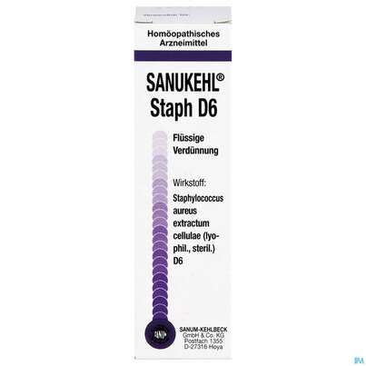 Sie sehen eine Packung Sanukehl Staph Tropfen D6 10ml, Produktbild: 01 Sanukehl Staph Tropfen D6 10ml, A-Nr.: 2390703 - 01