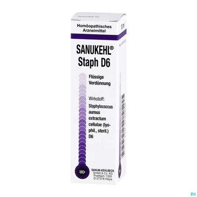 Sie sehen eine Packung Sanukehl Staph Tropfen D6 10ml, Produktbild: 02 Sanukehl Staph Tropfen D6 10ml, A-Nr.: 2390703 - 02