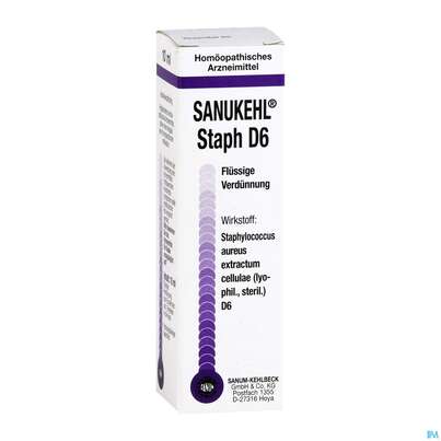 Sie sehen eine Packung Sanukehl Staph Tropfen D6 10ml, Produktbild: 03 Sanukehl Staph Tropfen D6 10ml, A-Nr.: 2390703 - 03