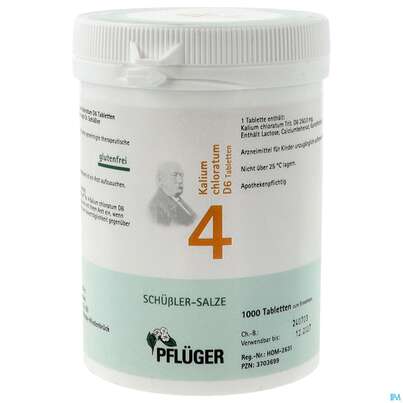 Sie sehen eine Packung Schuess 4 Kal Chlor D 6 Pflu 250g, Produktbild: 01 Schuess 4 Kal Chlor D 6 Pflu 250g, A-Nr.: 3703699 - 01