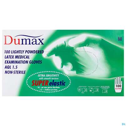 Sie sehen eine Packung Untersuchungshandschuhe -dumax Latex Gepudert M 100st, Produktbild: 01 Untersuchungshandschuhe -dumax Latex Gepudert M 100st, A-Nr.: 2867967 - 01