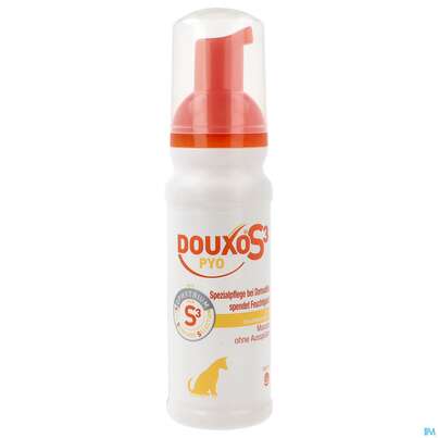 Sie sehen eine Packung Veterinaerprodukte Douxo Pyo/s3 Mousse 150ml, Produktbild: 01 Veterinaerprodukte Douxo Pyo/s3 Mousse 150ml, A-Nr.: 5233192 - 01
