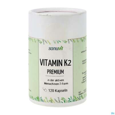 Sie sehen eine Packung Vitamin K2 Mk7 Kapseln Sanuvit 120st, Produktbild: 02 Vitamin K2 Mk7 Kapseln Sanuvit 120st, A-Nr.: 4761204 - 02