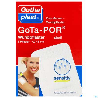 Sie sehen eine Packung Wundpflaster Gota-por Steril 50x 72mm 5st, Produktbild: 01 Wundpflaster Gota-por Steril 50x 72mm 5st, A-Nr.: 2982214 - 01