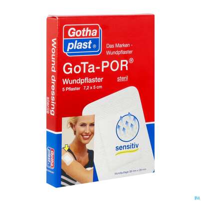 Sie sehen eine Packung Wundpflaster Gota-por Steril 50x 72mm 5st, Produktbild: 02 Wundpflaster Gota-por Steril 50x 72mm 5st, A-Nr.: 2982214 - 02