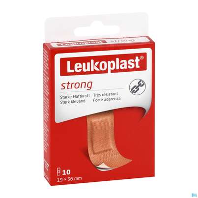 Sie sehen eine Packung Wundpflaster Leukoplast/strong 19x56mm 7322012 10st, Produktbild: 03 Wundpflaster Leukoplast/strong 19x56mm 7322012 10st, A-Nr.: 4369050 - 03
