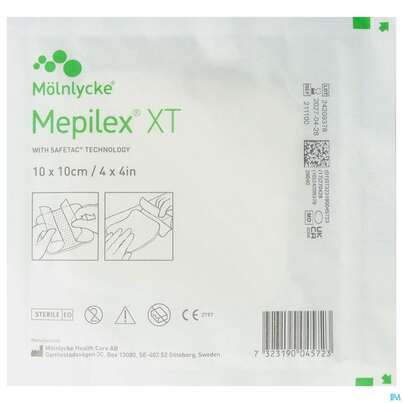 Sie sehen eine Packung Wundverband Mepilex/xt Silikon 10x10cm 1st, Produktbild: 01 Wundverband Mepilex/xt Silikon 10x10cm 1st, A-Nr.: 4301566 - 01