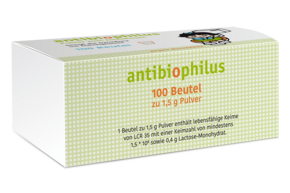 Sie sehen eine Packung Antibiophilus Pulver, Produktbild: 01 Antibiophilus Pulver, A-Nr.: 1258083 - 01
