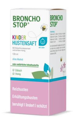 Sie sehen eine Packung Bronchostop Kinderhustensaft, Produktbild: 01 Bronchostop Kinderhustensaft, A-Nr.: 4803405 - 01